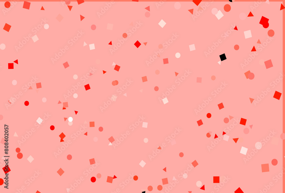 Poster light red vector background with triangles, circles, cubes.