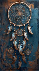 Dreamcatcher with Intricate Detail, A detailed dreamcatcher design with feathers, beads, and swirling patterns