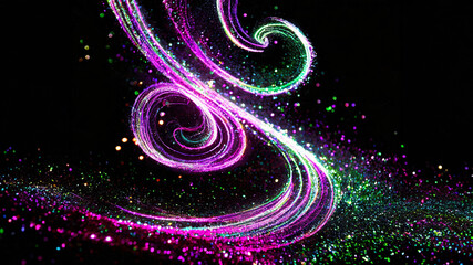 purple, white, and green glowing swirls with glitter sparkles