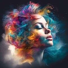 Beautiful fantasy abstract portrait of a beautiful woman. Generative AI.