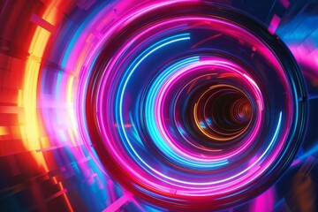 futuristic 3d tunnel with vibrant swirls and neon stripes digital art