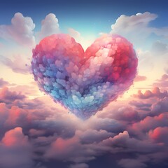 Beautiful colorful heart in the clouds. Valentine day. Generative AI.