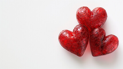 Group of Red Hearts on White Background, Symbol of Love and Togetherness