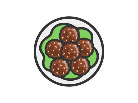 brown meatballs on plate, top view clip art preview