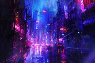 mysterious futuristic cityscape inspiring wanderlust glowing neon lights and dark alleys cyberpunk concept art digital painting