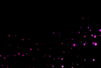 Dark pink vector background with triangles, circles, cubes.