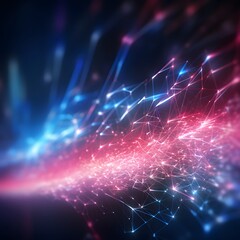 Obraz premium Abstract background with pink blue glowing neon lines. Generative AI.