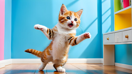 A cute cat struggles