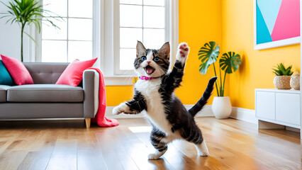 A cute cat struggles