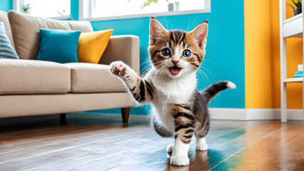 A cute cat struggles