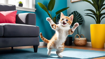 A cute cat struggles