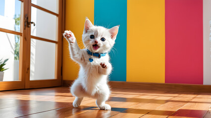 A cute cat struggles