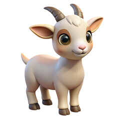 A cute 3D goat, isolated on a transparent background, 3D rendering style