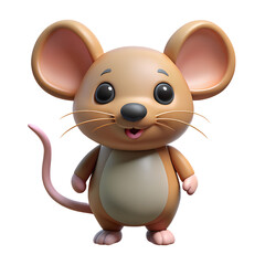A cute 3D mouse, isolated on a transparent background, 3D rendering style