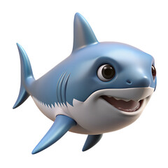 A cute 3D shark, isolated on a transparent background, 3D rendering style