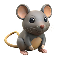 A cute 3D rat, isolated on a transparent background, 3D rendering style