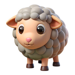A cute 3D sheep, isolated on a transparent background, 3D rendering style