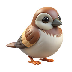 A cute 3D sparrow, isolated on a transparent background, 3D rendering style