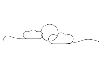 Minimalist line art. Sun and clouds. Continuous line. Vector drawing.