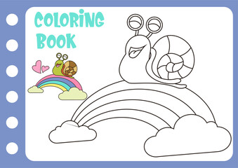 coloring book for kids. coloring snails over the rainbow