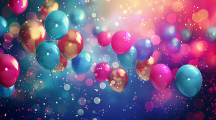 A colorful display of balloons with a blue background