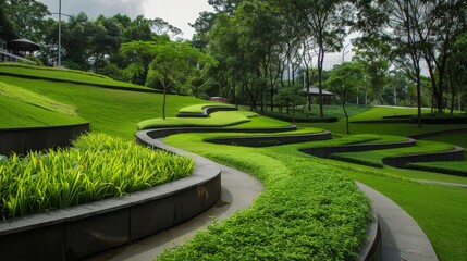 Green curved landscape ground turf ground architecture grass 