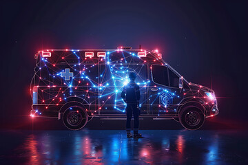 Doctor standing next to an ambulance car, ready to provide emergency medical care