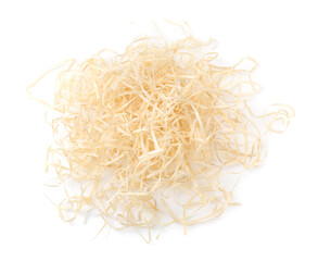 Pile of wood shavings isolated on white, top view