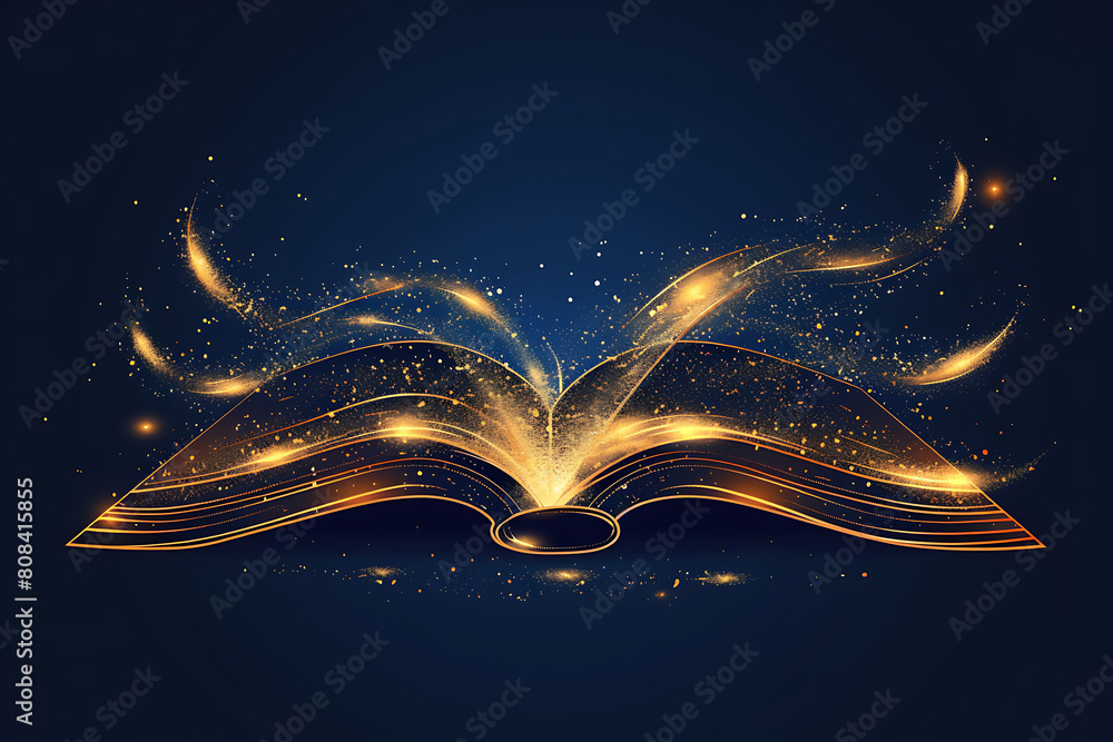 Poster an open book depicted in wireframe style, representing knowledge and learning in the digital age wit