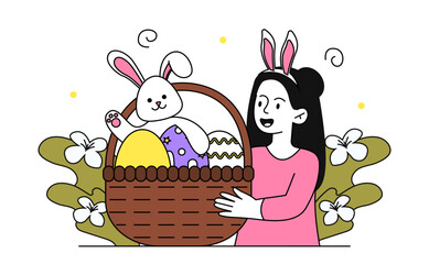 Girl with Easter vector simple