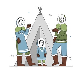 Eskimo family near igloo vector simple