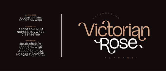 Victorian premium luxury elegant alphabet letters and numbers. Elegant wedding typography classic serif font decorative vintage retro. creative vector illustration