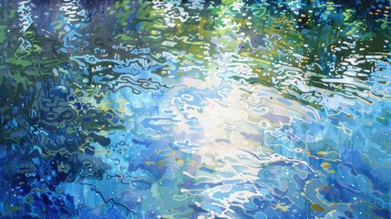 An art piece capturing a tranquil river with trees reflected in the fluid water, showcasing the beauty of the natural landscape AIG50