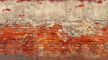 Close view of a distressed red brick wall, capturing the essence of urban life and architectural history, perfect for thematic art projects