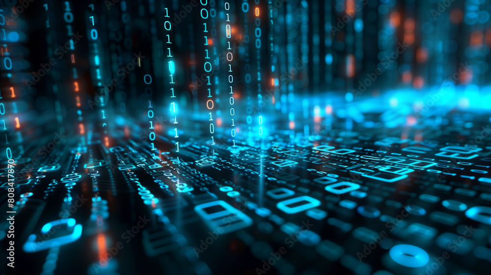 Poster virtual hologram of digital padlock over array of binary codes cyber security concept, futuristic di