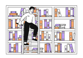 Man in library vector simple