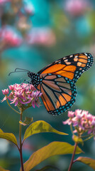 Fototapeta premium Monarch butterfly feeding on milkweed