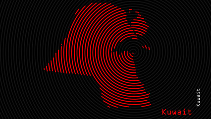 A map of Kuwait, with a dark background and the country's outline in the shape of a colored spiral, centered around the capital. A simple sketch of the country.