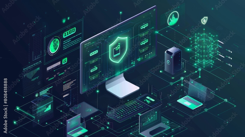 Poster technology concept: endpoint security solutions, various endpoint security solutions.