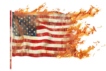 burning USA flag, no background, PNG image