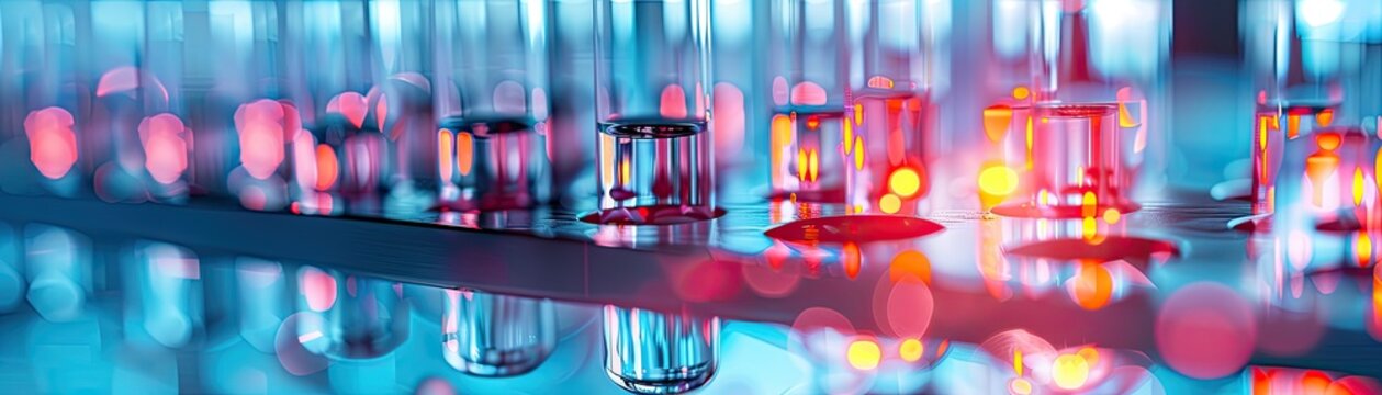 Close-up of glowing scientific vials with vibrant colors, symbolizing innovation and research