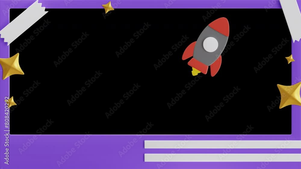 Aufkleber 3d animation of polaroid with rocket and star model | alpha channel