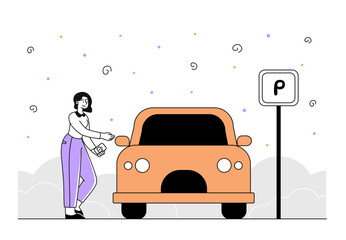 Woman with parking vector simple