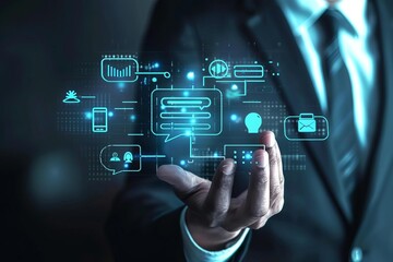 Depiction of a business professional using a live chat interface, symbolizing realtime customer interaction and support