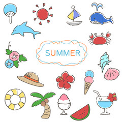 夏素材の手描き風イラストのセット