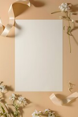 Graceful greeting card invitation isolated empty space adorned with elegant ribbon and flower decoration