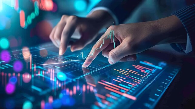 Financial analyst adjusting growth trends on a virtual interface
