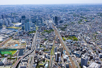 東神奈川上空より横浜を望む・Aerial View