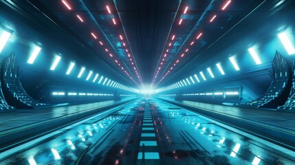 Futuristic tunnel with glowing lights, perfect for concepts related to speed and technology