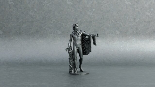 3d render ilustration abstract metal silver zinc roman apollo statue in metal silver zinc background design template studio light template